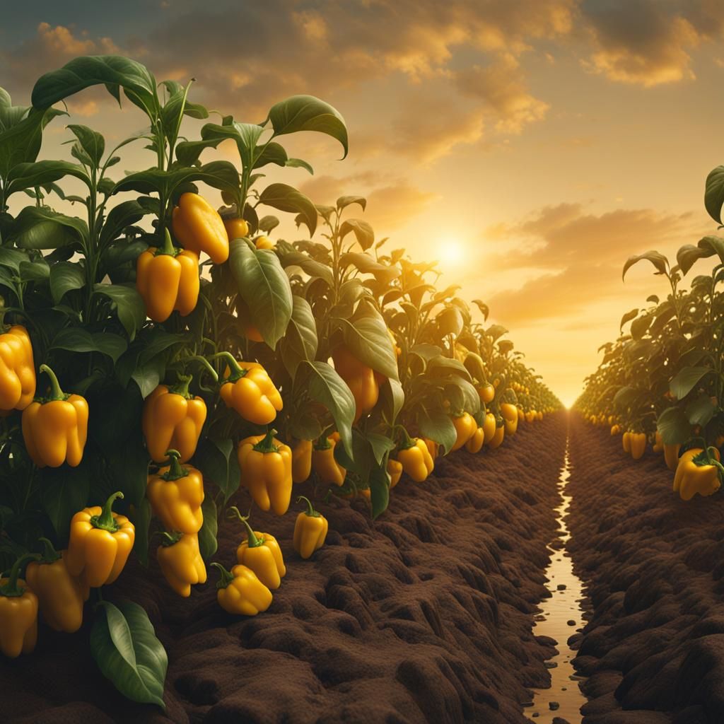 A yellow peppers field