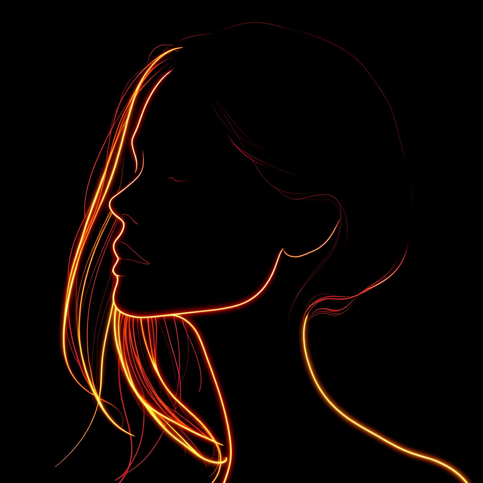 Neon Silhouette Portrait in Pointillism Style