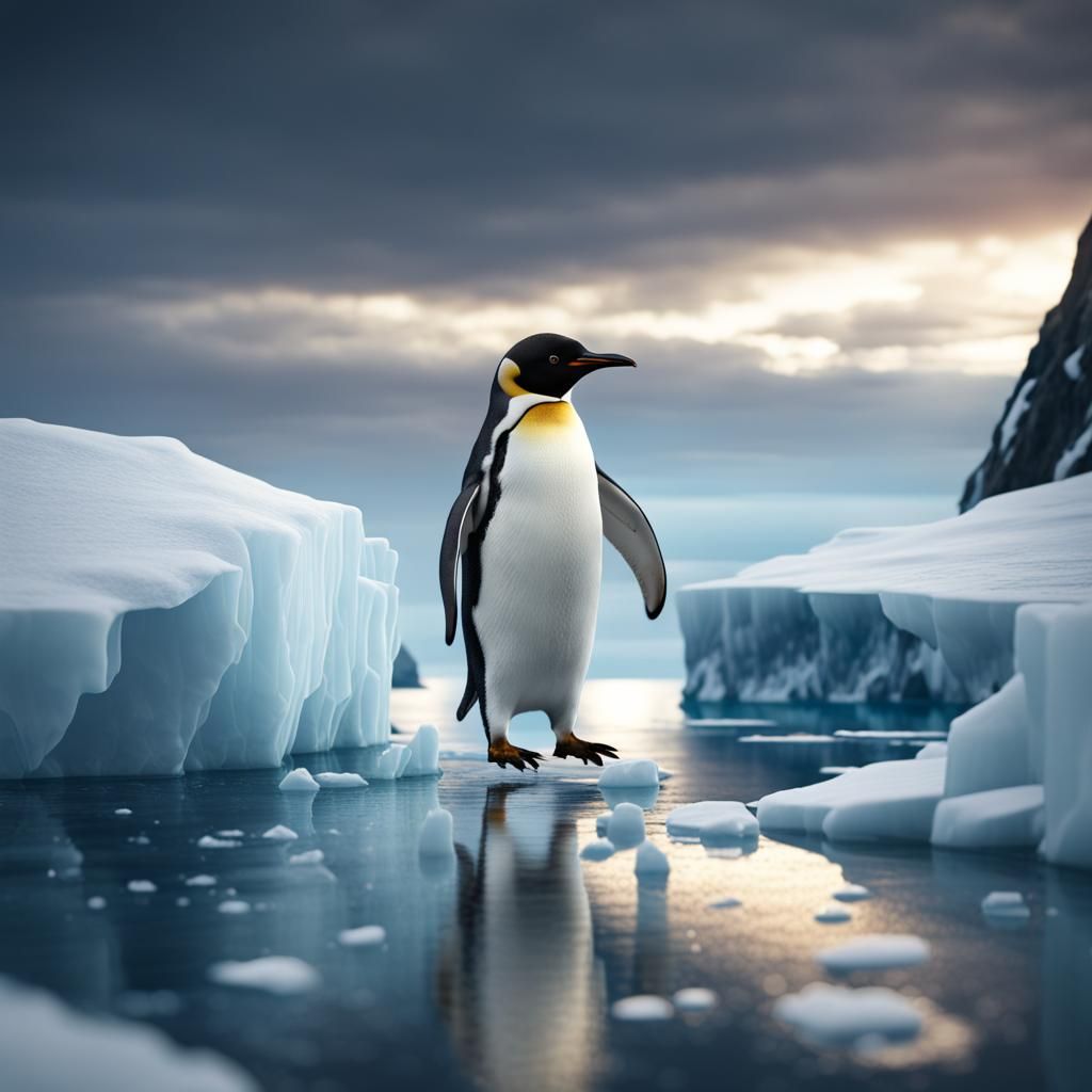 Penguin Gazing into Antarctic Ocean: Matte Painting
