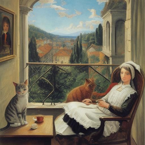 Vintage Cat Holiday Postcard in Expressionist Style