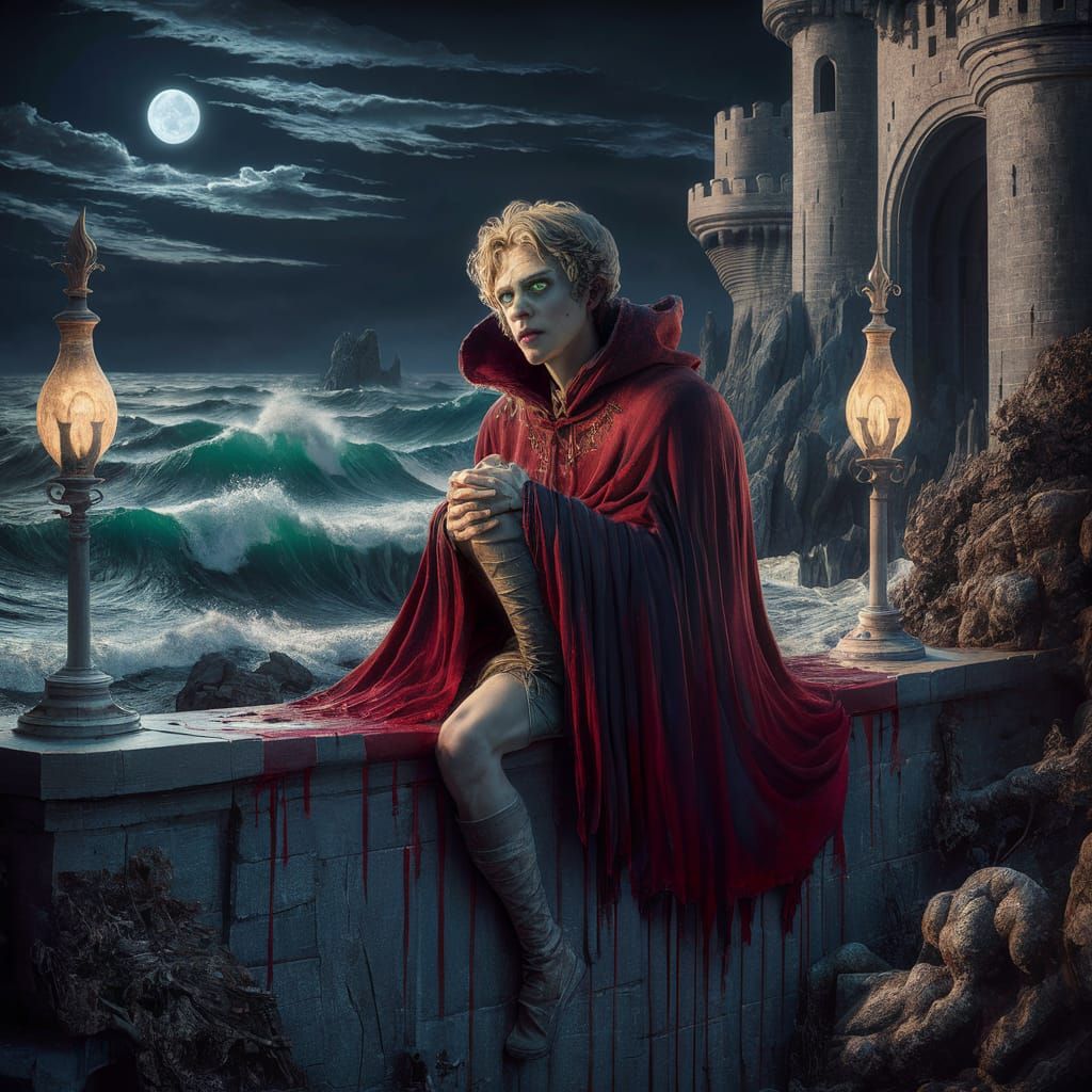 Gothic Fantasy: Young Man's Despair by the Sea
