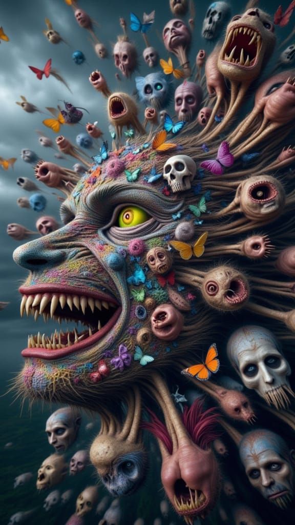 Surreal Mindscape of Mutating Faces and Creatures