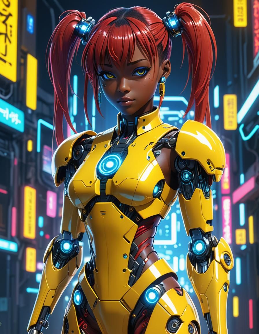 Cyberpunk Anime Robot Girl with Glowing Implants