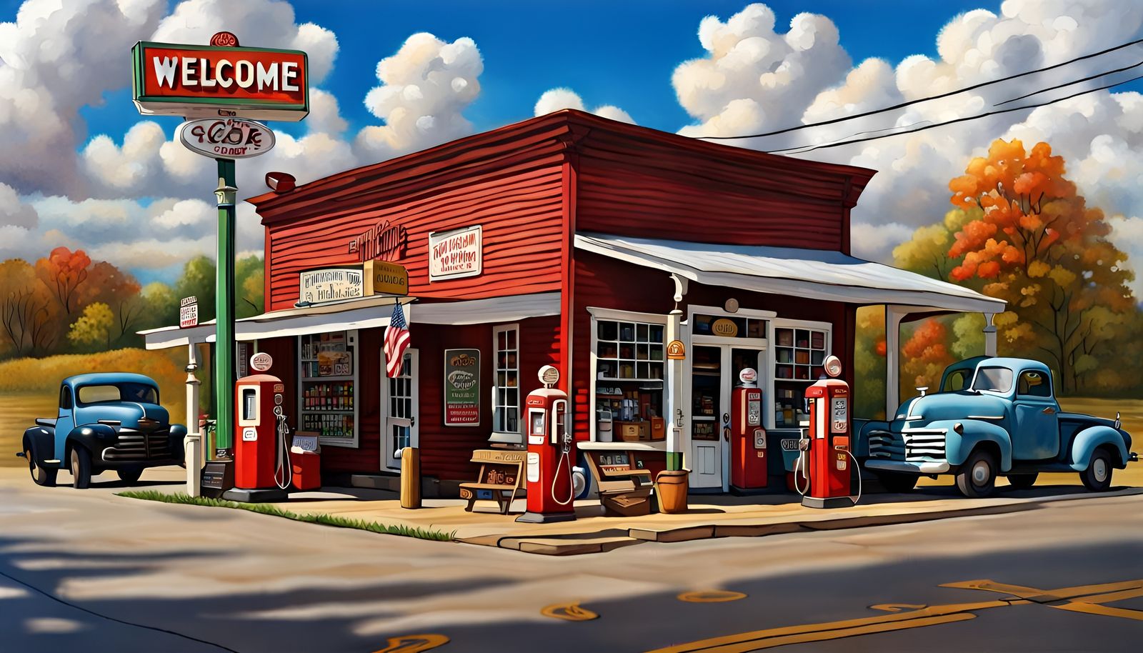Charming Country Store and Cafe Illustration