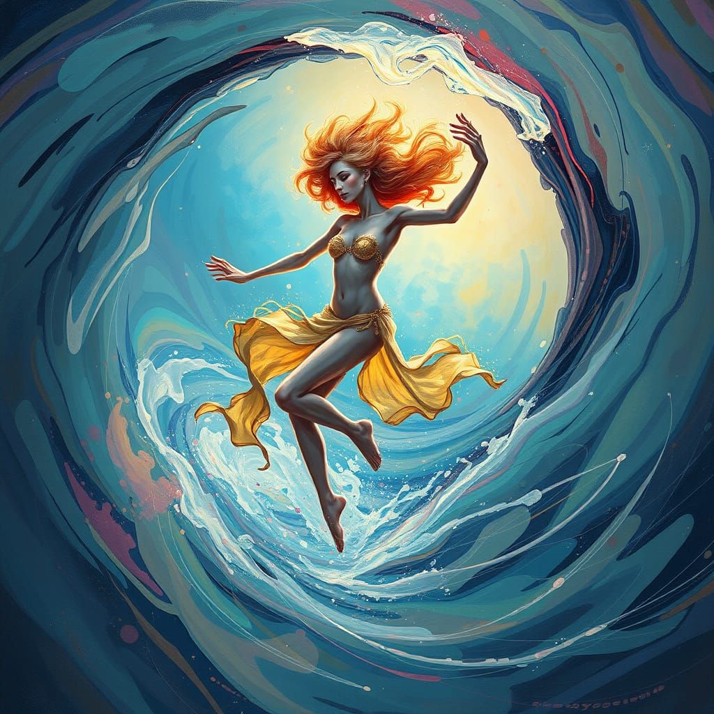 Ethereal Water Nymph Dances in Vibrant, Glowing Vortex