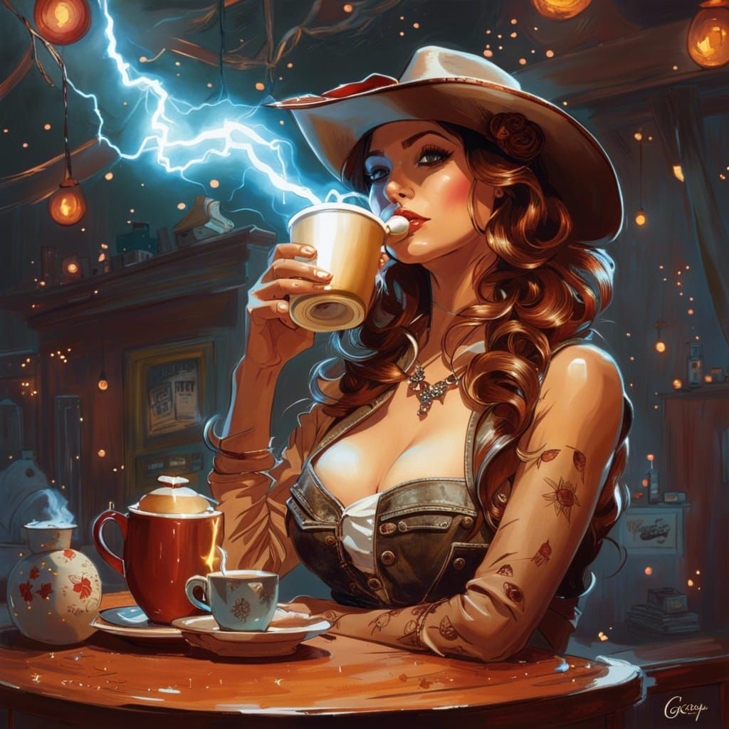Pinup Cowgirl in Electric Western Scene
