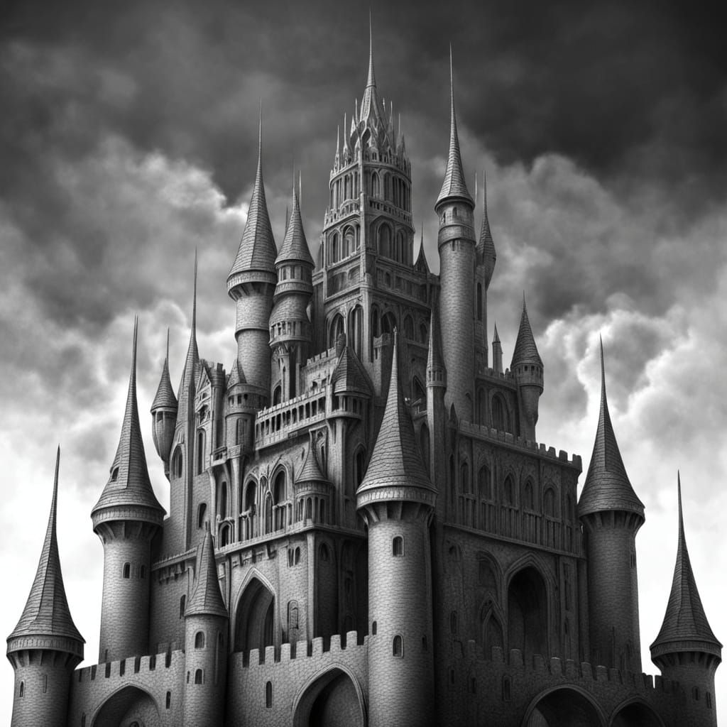 Gothic Pencil Castle Construction in Surreal Fantasy Art