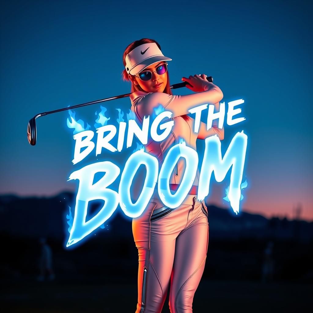 Futuristic Golfer Swings Under Electric Sky