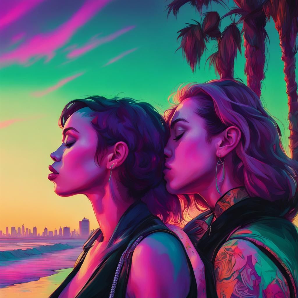 Romantic Cyberpunk Sunset on Venice Beach
