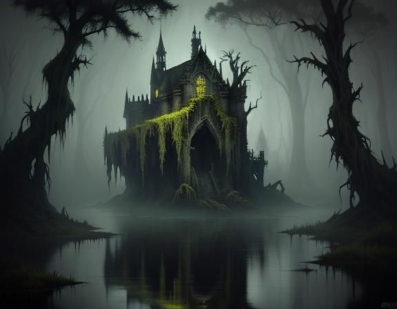 Menacing Bullywug in Misty Swamp, Dark Fantasy Art