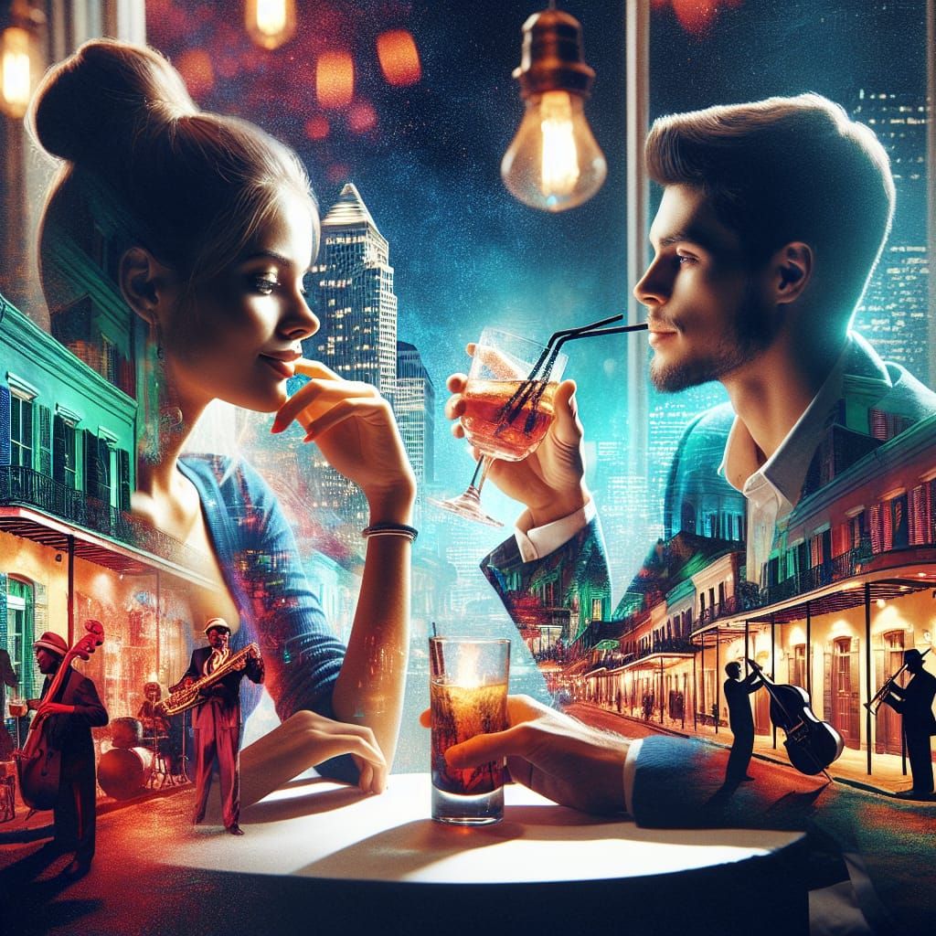 Double Exposure Portrait in New Orleans Nightclub