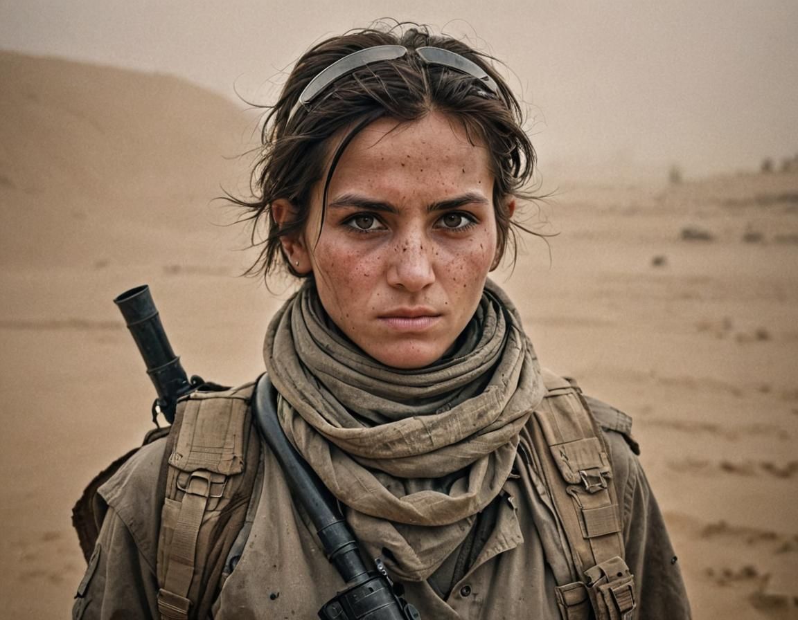 Afghan Woman Warrior in Sandstorm Portrait