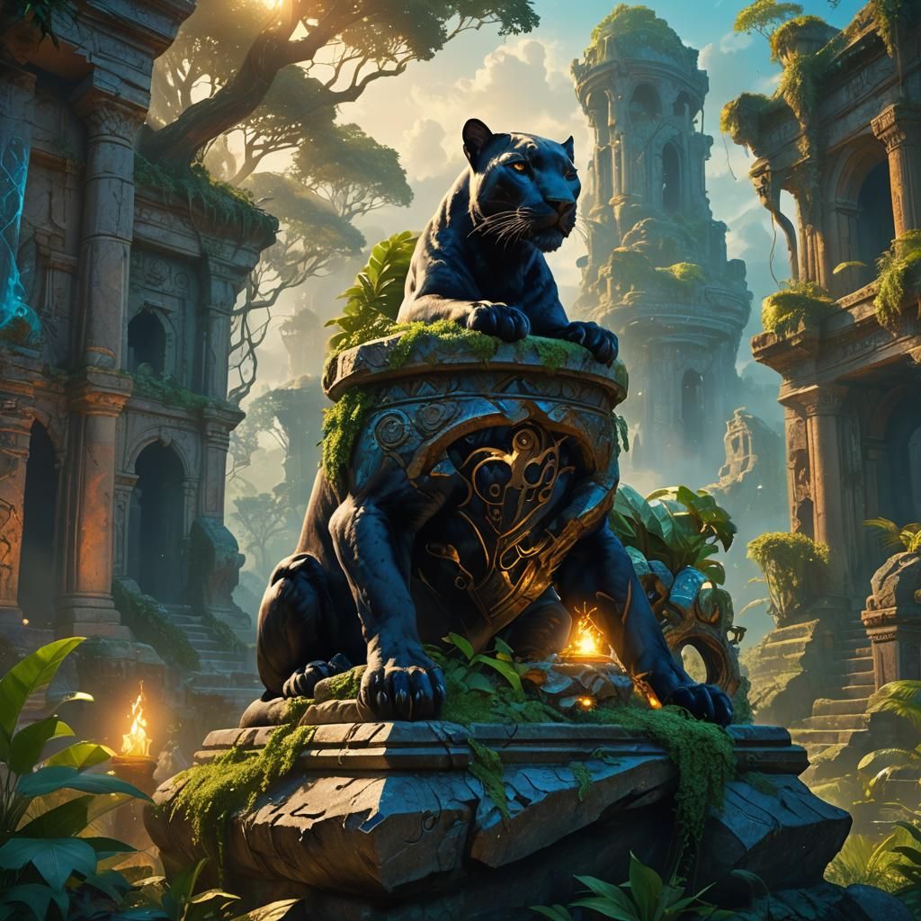 Mystical Panther on Glowing Artifact: Fantasy Art