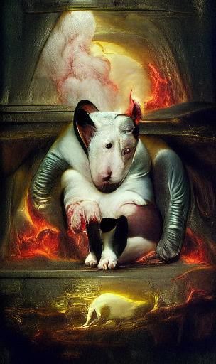 Hell dog - A little bull terrier puppy guarding the entrance to hell