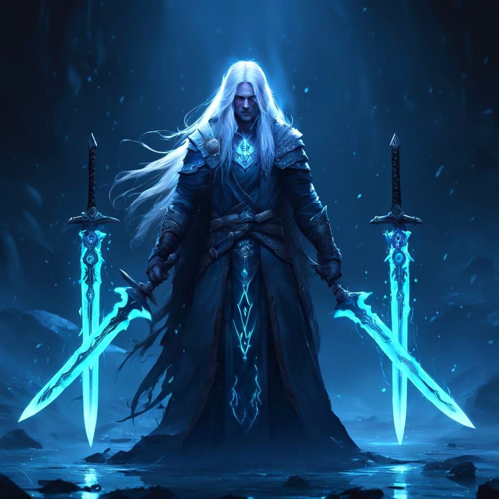 Divine Being Summoning Swords in Dark Fantasy Style