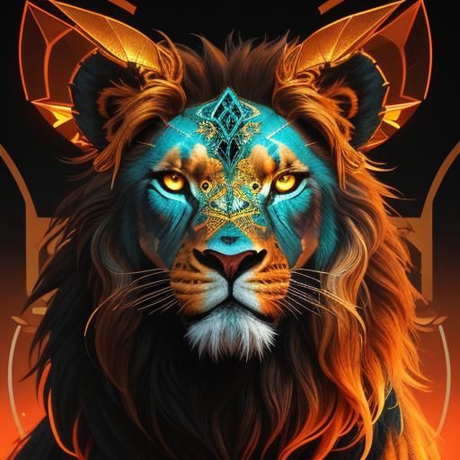 Mechanical Lion Head Concept Art in Triadic Colors
