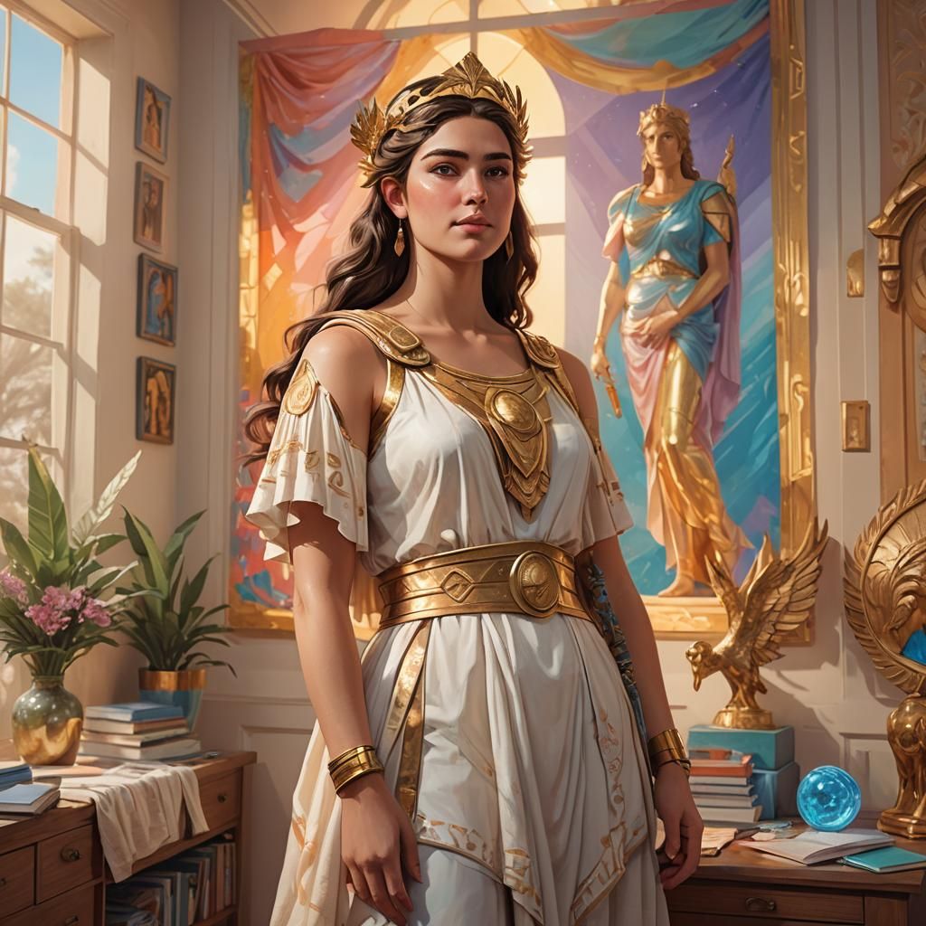 Athena in Teenage Room: Vibrant Digital Art