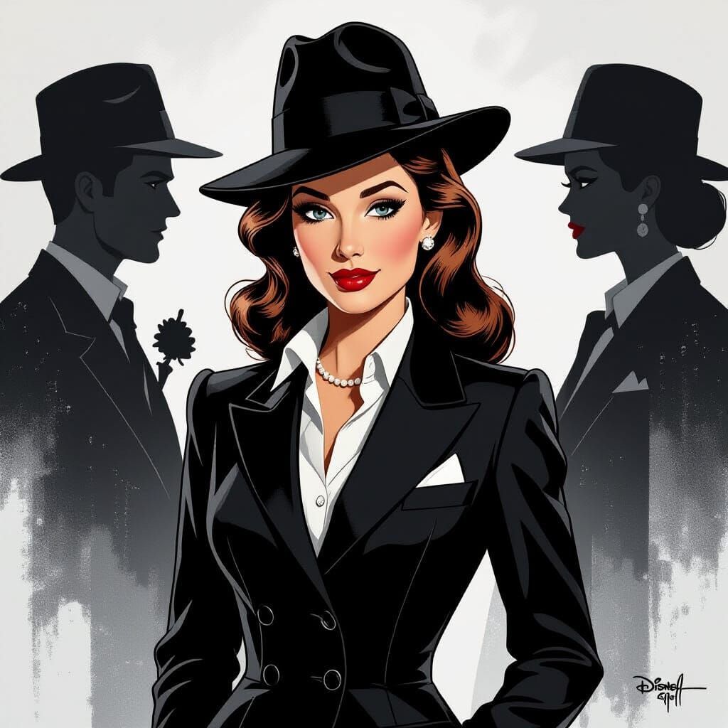 Disney Princess as 1940s Mobster in Noir Style