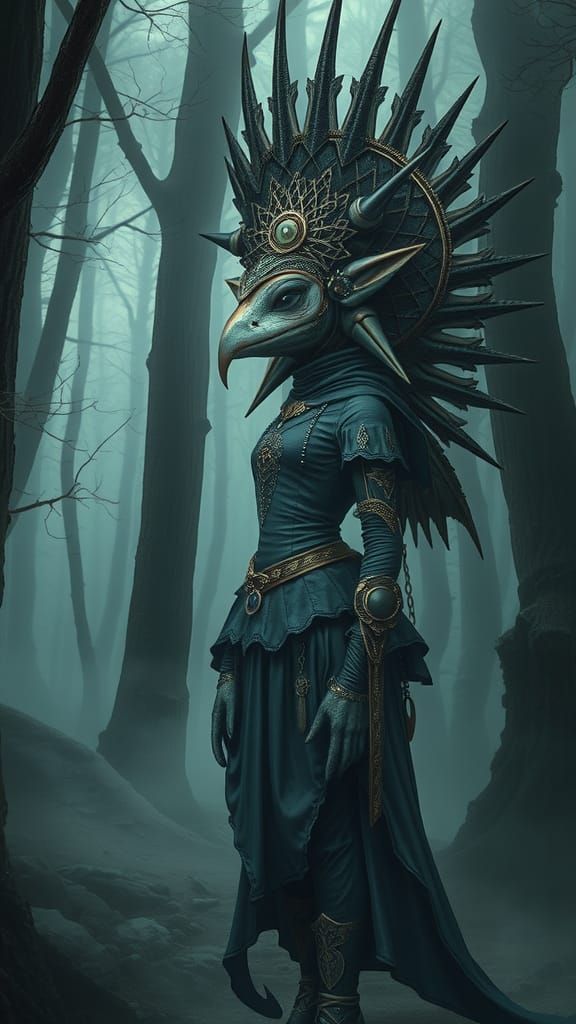 Steampunk Chimera Girl in Dark Surrealist Forest