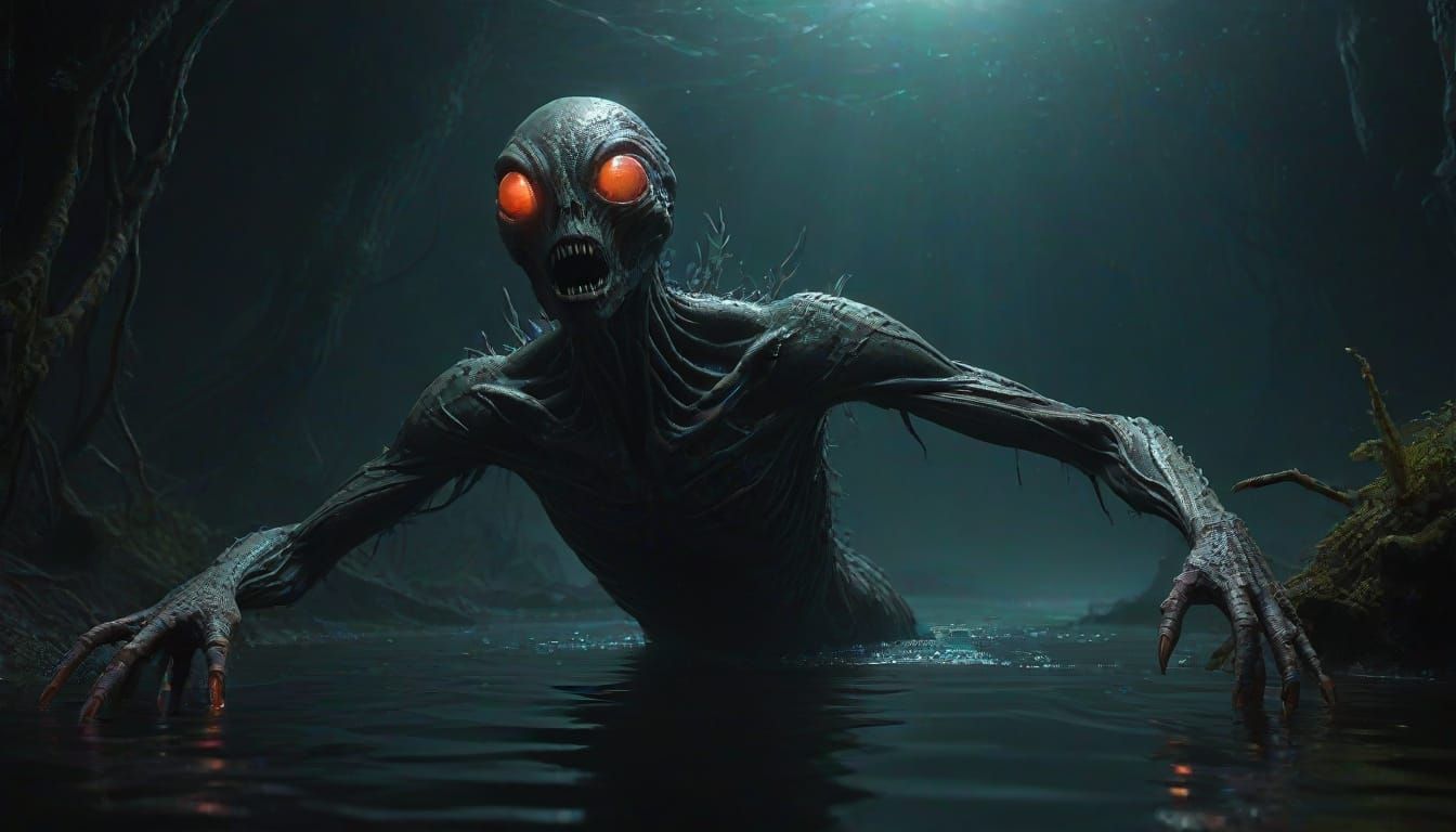 Ethereal Horror from the Dark Depths in Cyberpunk Style