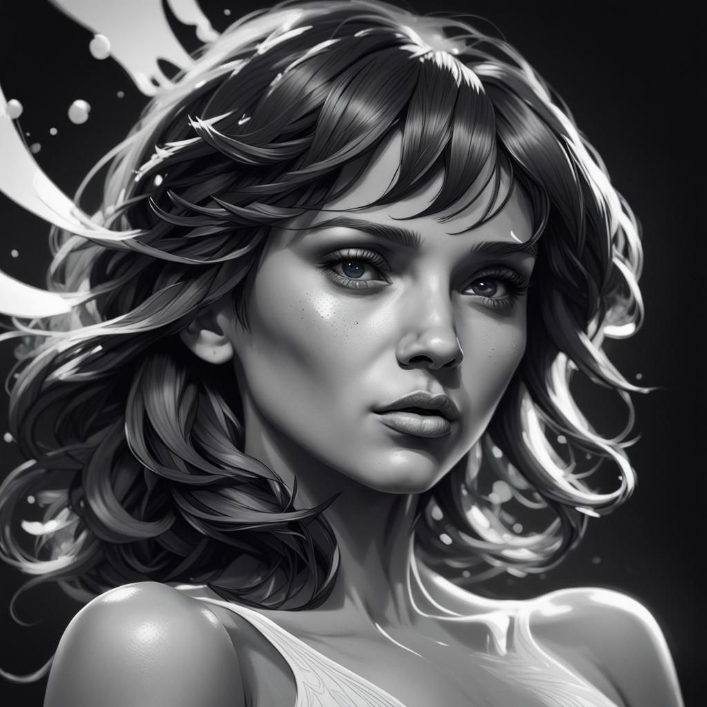 Detailed Black and White Portrait Concept Art