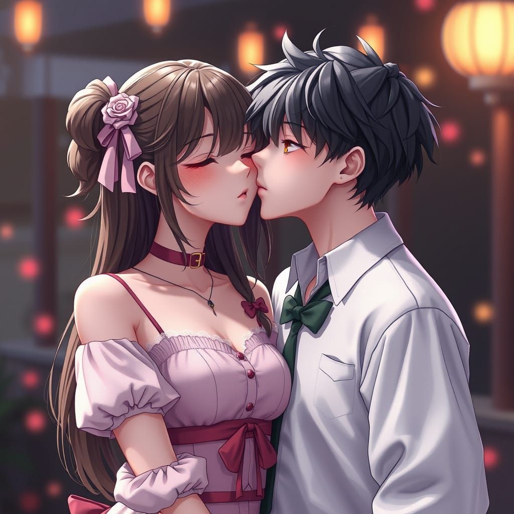 Anime Style: Kissing Boy and Girl in 3D