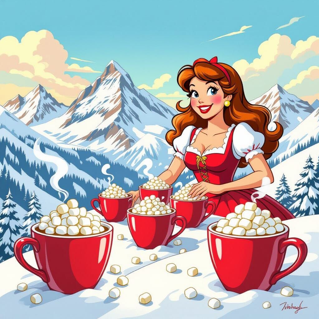 Archie Comics Style Hot Chocolate Alps Landscape