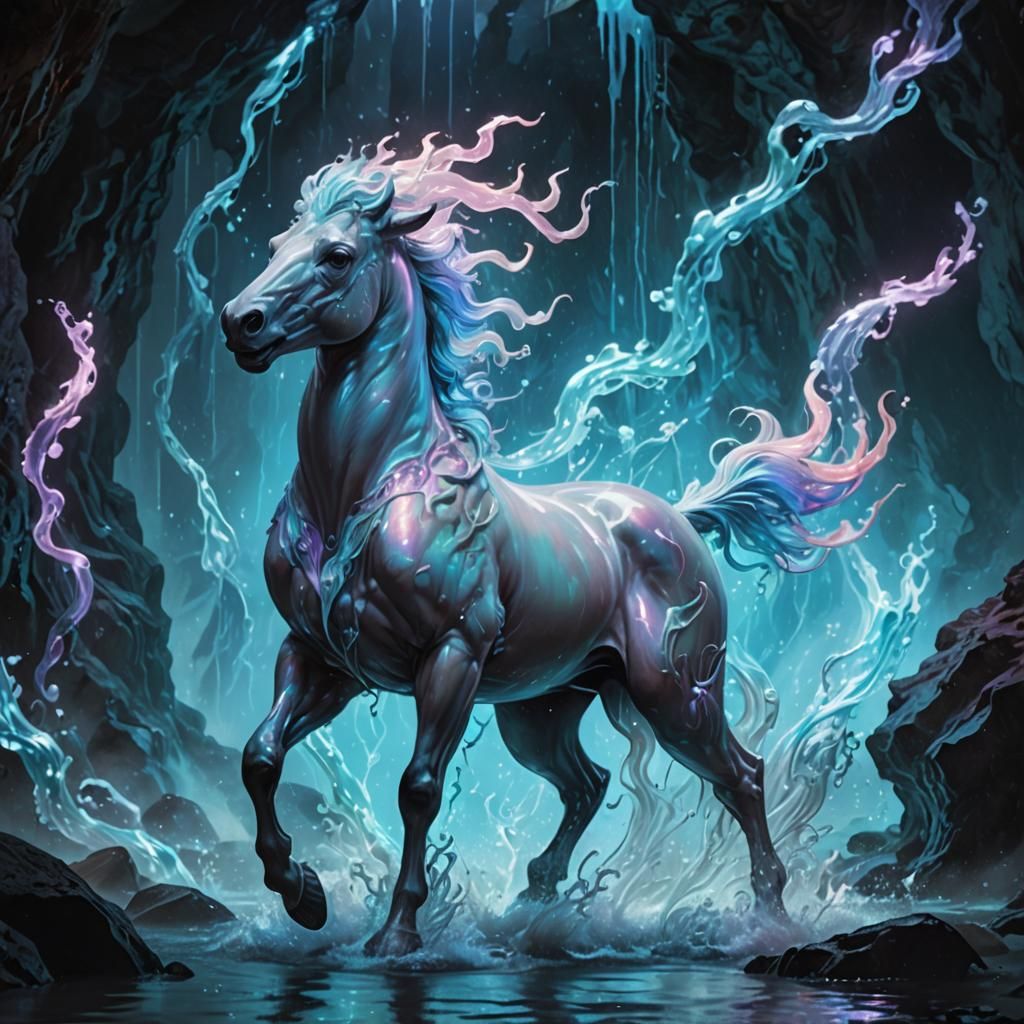 Centaur Galloping Through Swirling Water Elementals