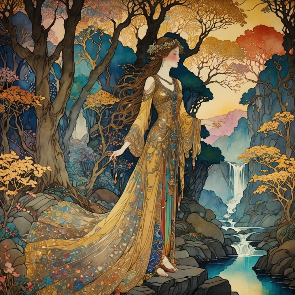 Graceful Lady in Golden Palace: Idyllic Ancient Style