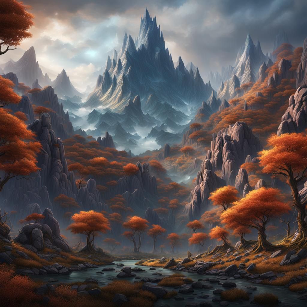 Detailed Matte Painting of Tall Mountains