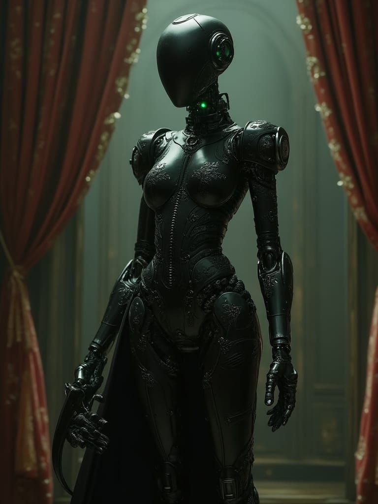 Steampunk Robot Assassin in Elegant Black and Lace