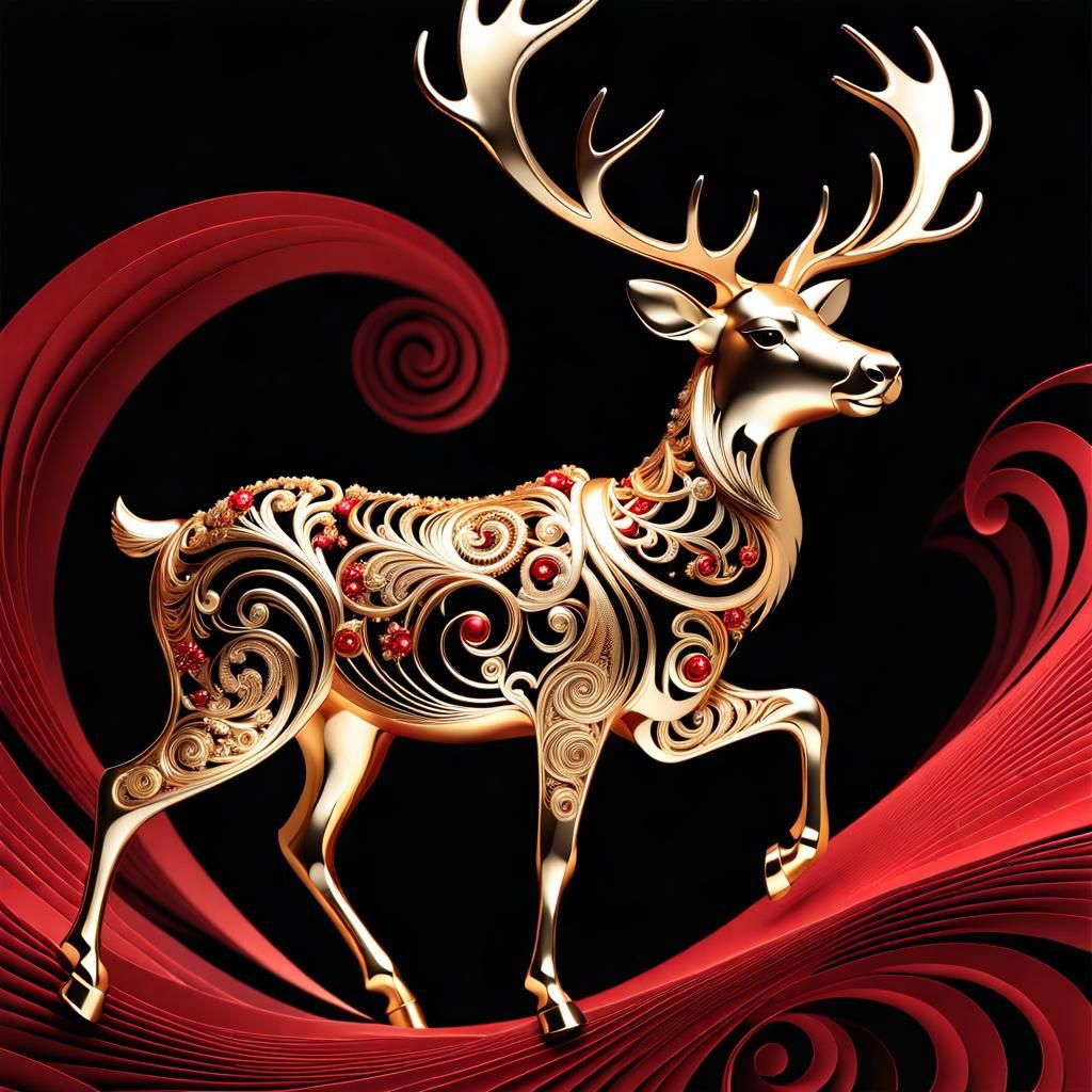 Festive Animated Reindeer in Red and Gold