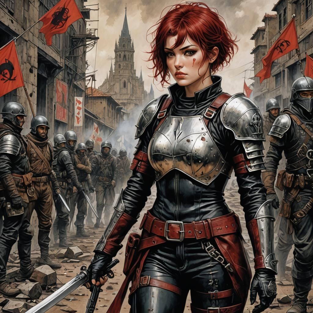 Post-Apocalyptic Woman Warrior in Detailed Armor