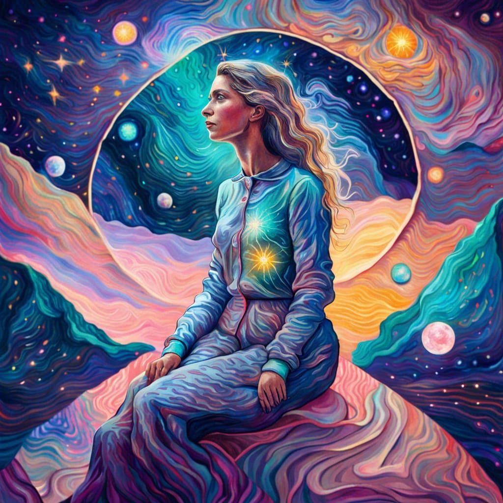 Woman Connected to Universe in Van Gogh Style