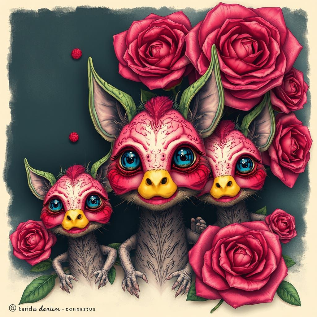 Mystical Fruit Creature Family in Surrealist Style