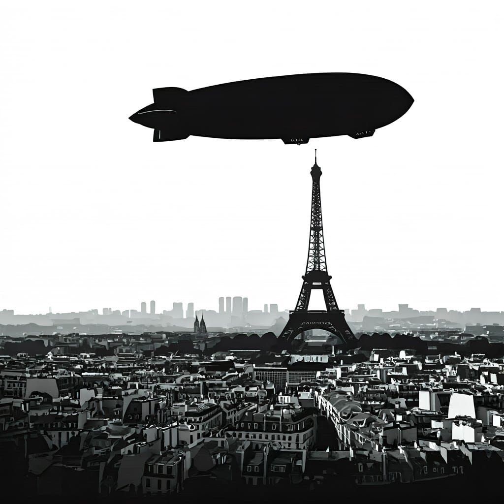 Paris Skyline Silhouette with Zeppelin