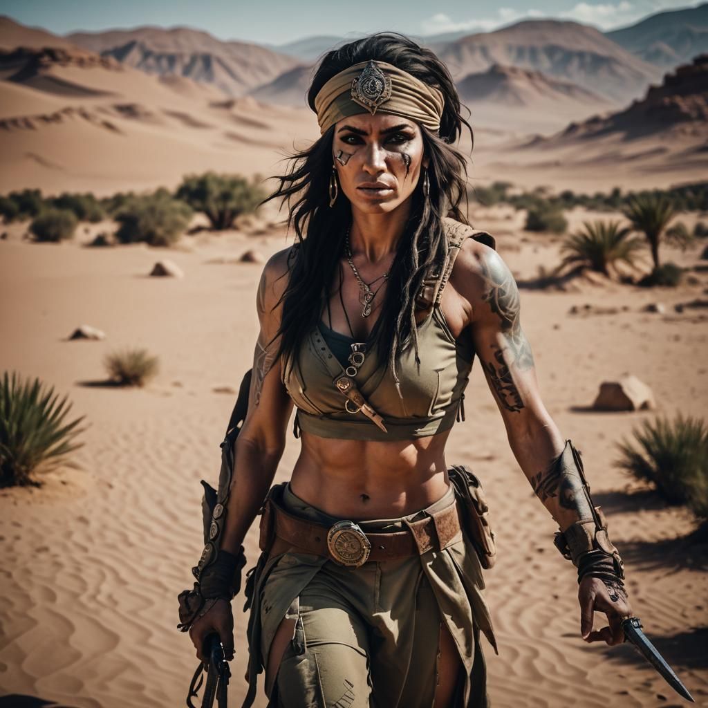 Muscular Barbarian Woman in Morocco Desert: Cinematic Photo