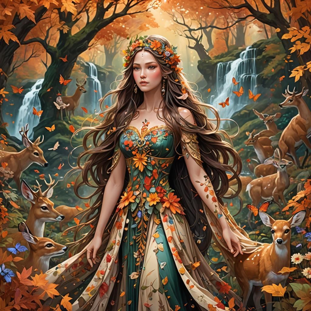 Autumn Goddess in Forest: Supernatural Fantasy Art