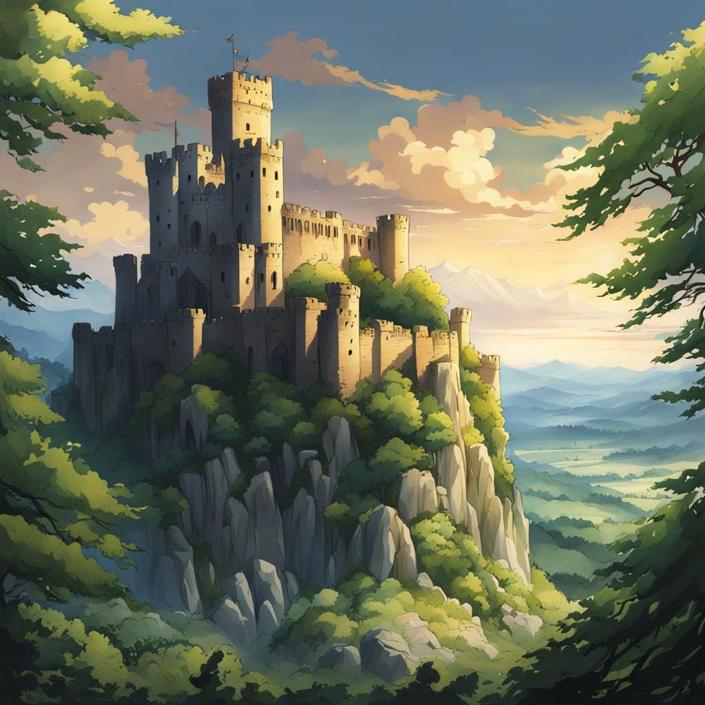 Medieval Castle Ruins in Anime Style