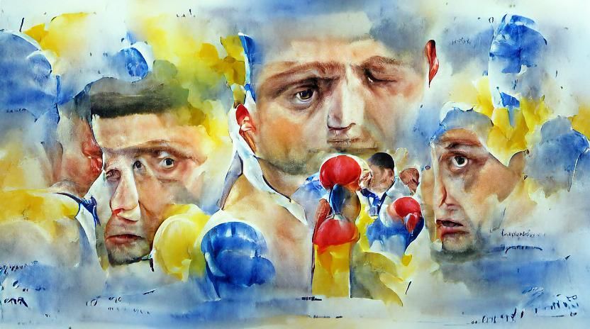 Volodymyr Zelensky Watercolor Boxing Portrait