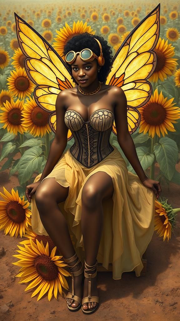Steampunk Sunflower Fairy Queen on Her Throne