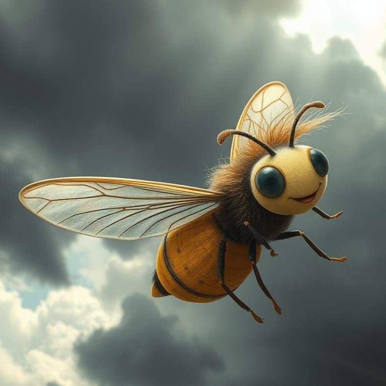 Bee with Clock Flying in Wind Storm