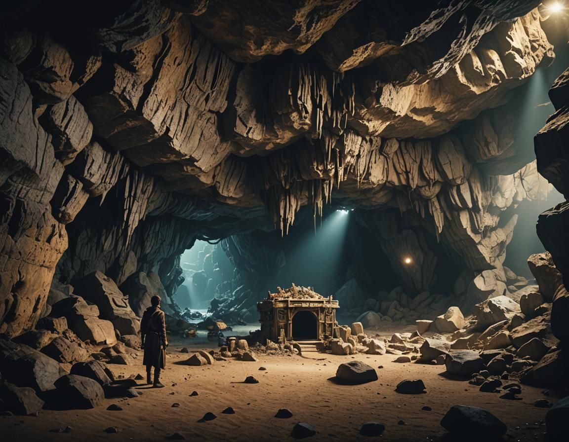 Dramatic Treasure Cave: Cinematic Film Still