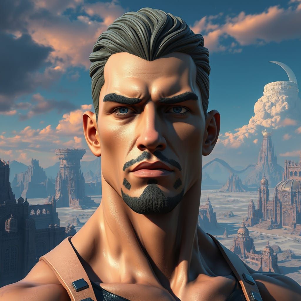 Confident Sigma Male in Futuristic, Sweeping Landscape