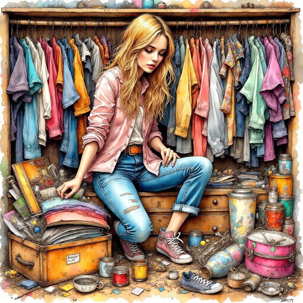 Cluttered Closet Illustration in Playful Style