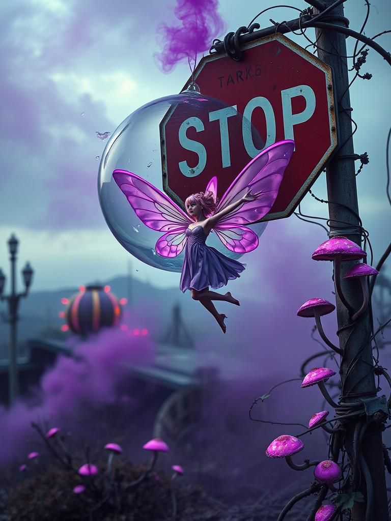 Fairy Breaks Globe in Surreal Digital Art