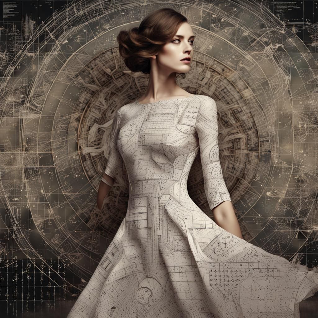 Surreal Math Art: Woman Visualizing Complex Formulas