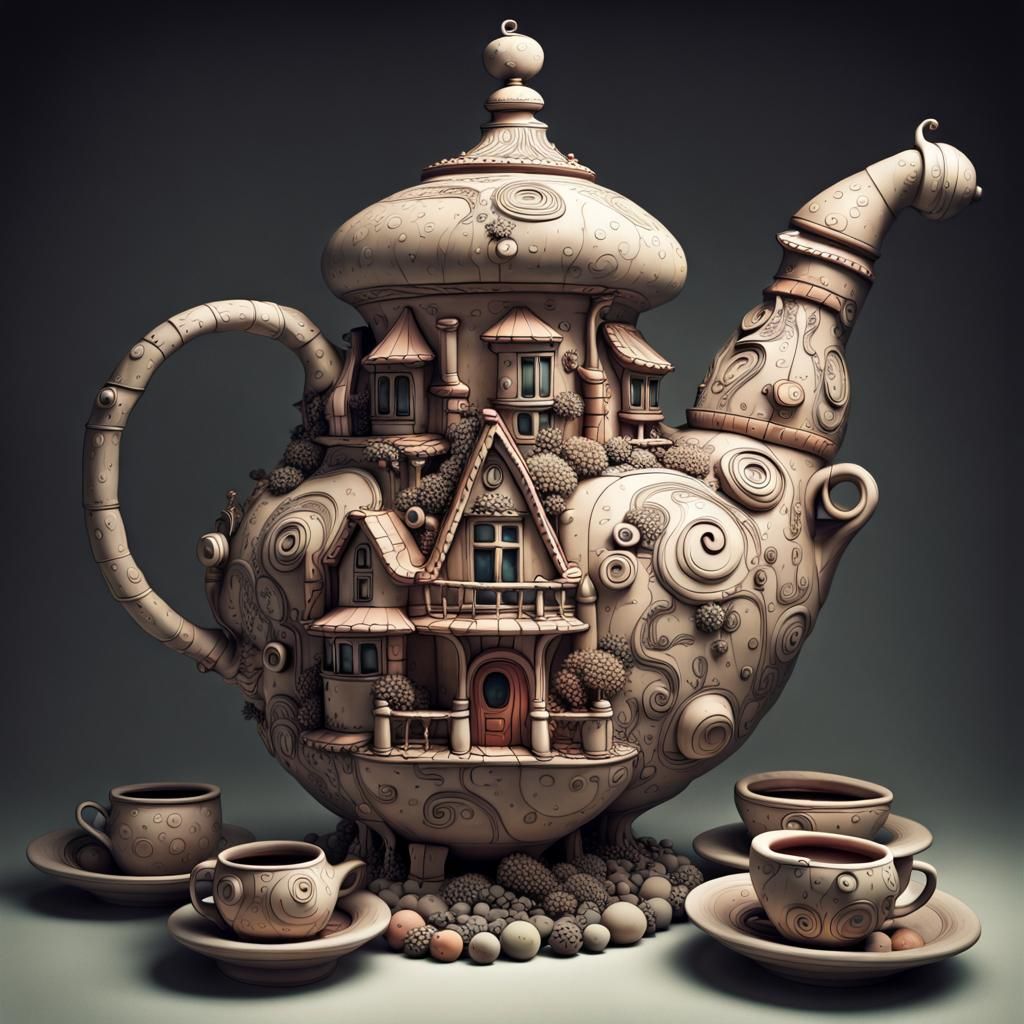Whimsical Giant Clay Teapot Inspired by Heath Robinson