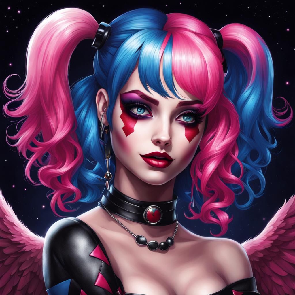 Mischievous Angel with Pink and Blue Hair