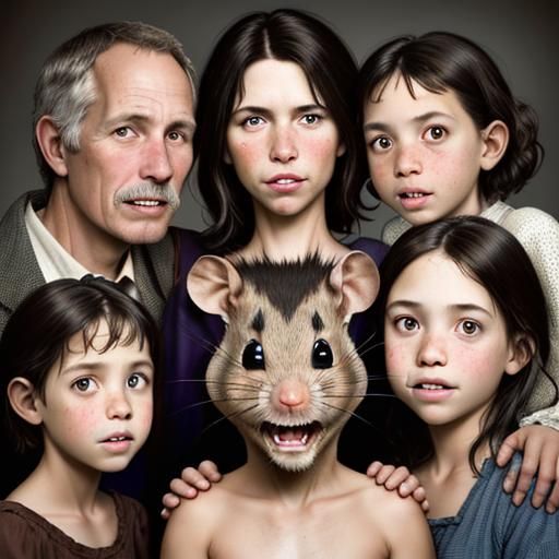 Hyperrealistic Family Portrait with Exaggerated Teeth